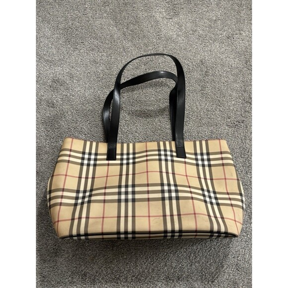 Authentic Burberry Vintage Nova Check PVC Leather Shoulder Tote Bag Beige 0473M - Picture 1 of 16